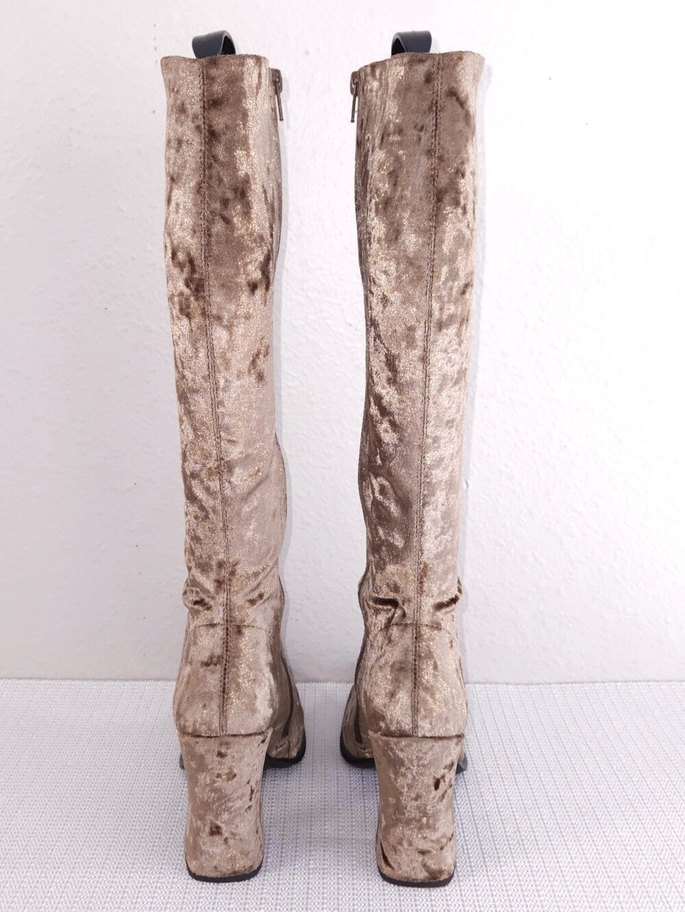Jeffrey Campbell Naissance Velvet Boots US 8 Beige Tan Tall Heeled - Picture 7 of 12